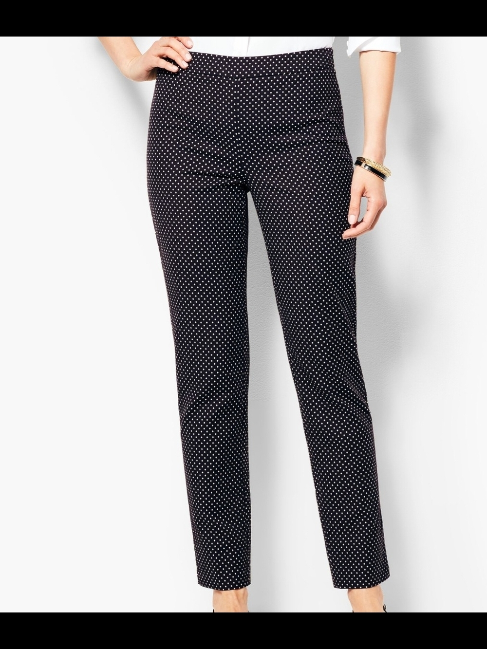 Talbots Women’s Chatham Ankle Black W/White Polka Dot Pants; Size 14P
